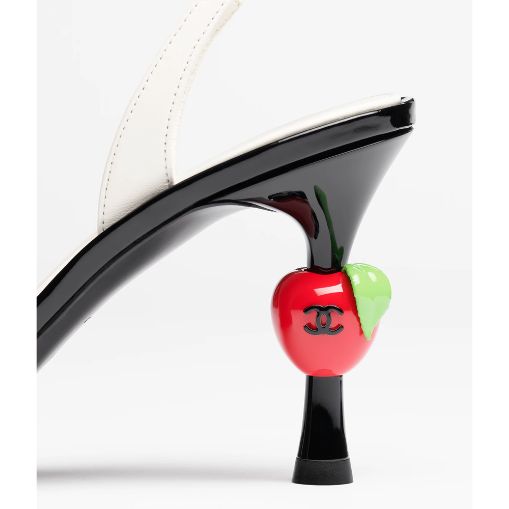 Chanel 26A Metiers Blazy White Black Red Apple Sling CC Slingback Heel Pump 38 - Picture 8 of 16